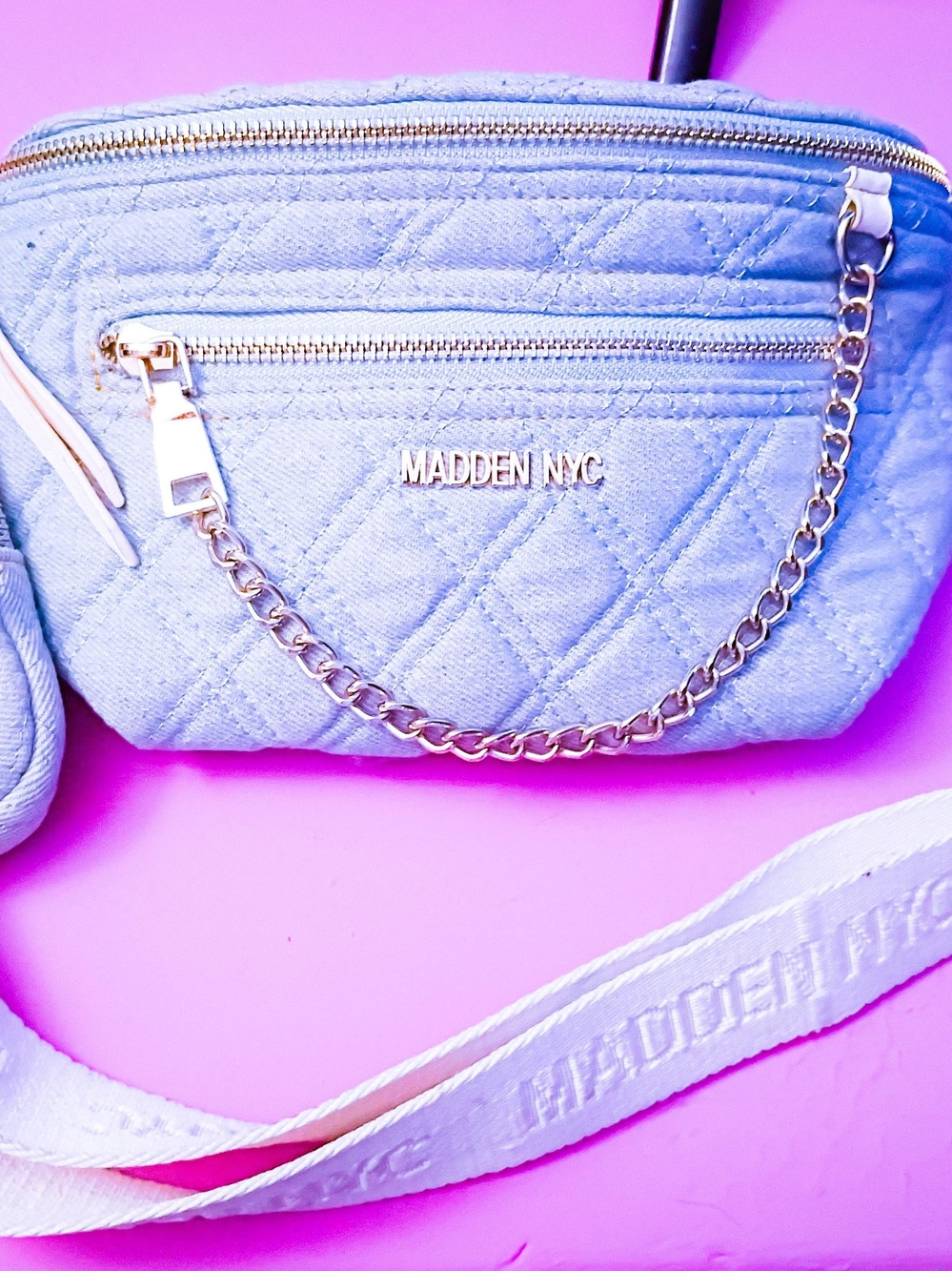 Steve Madden Blue Quilted Crossbody Bag Chain Strap Accent NWOT Discontinued